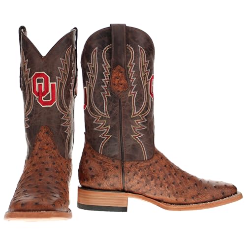 Image of Vaccari Men's Cooper Genuine Exotic Print Leather & NCAA League Embroidery Broad Square Toe Cowboy Boots