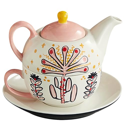 Service à thé en céramique rose confortable avec théière peinte et tasse - 2