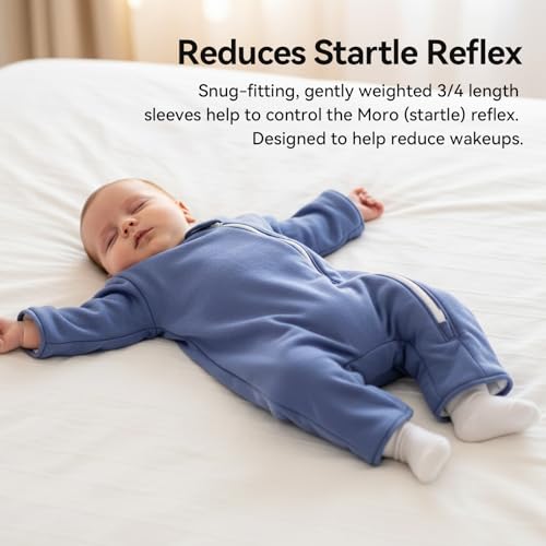 Image of Baby Transition Sleep Sack 9-12 Months 100% Cotton Warm Thick Transition Swaddles for Newborns Infant Long Sleeve Sleep Sack with Feet Baby Wearable Blanket 2-Way Zipper Easy Diaper Changes
