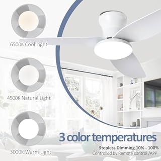 Ventilateur De Plafond Silencieux Avec Lumiere Et Telecommande, Lustre Avec Ventilateur 3 Pales, Dimmable, DC Motor, 6 Vitesses, Ventilo Plafond Moderne LED Pour Salon, Bureau, Chambre-White|100CM