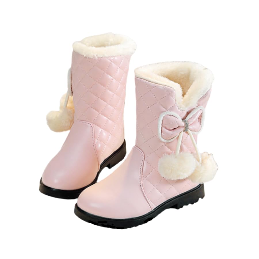Girls' Winter Snow Boots Vintage Casual Style, Mid-Calf Slip-On Boots for Daily Wear