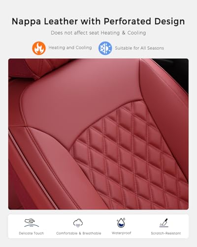 Image of Huidasource Red Front Seat Cover, Nappa Leather Front Car Seat Cover, Side Elastic Fabric, Compatible with Airbags, Seat Belts, Universal Fit for Most Cars, Vans, Trucks, SUVs (Front Pair /Red)