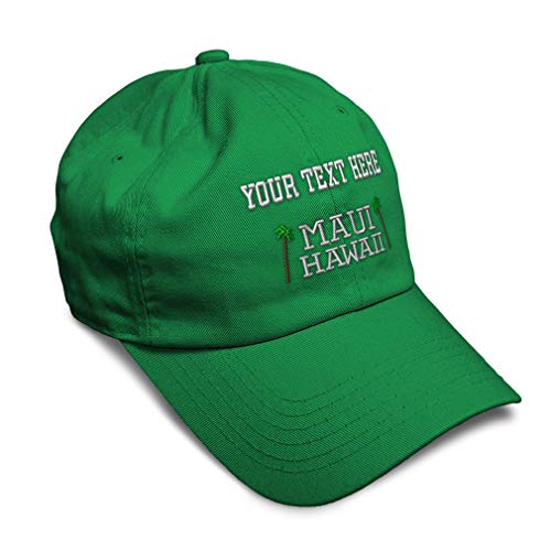 Custom Soft Baseball Cap Maui Hawaii with Coconut Tree Embroidery Tropical Location Twill Cotton Destination Dad Hats for Men & Women Kelly Green Personalized Text Here