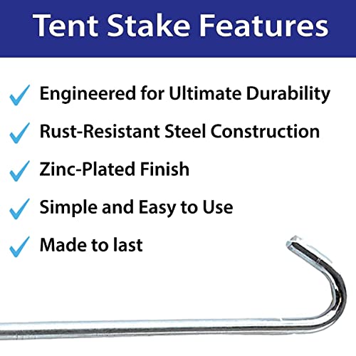 Moose Supply Steel Tent Stakes | 1/2" Inch Diameter x 18" Inch Length | for Commercial Inflatables, Gardens, Tarps and Tents | 25-Pack