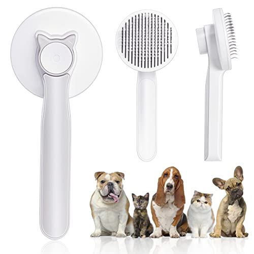 Cat Brush for Shedding Self Cleaning Slicker Brushes Pet Grooming Brush for Long Haired Cats Dog Shedding Brush for Easily Removes Floating Hair, Loose Fur, Mats & Tangles