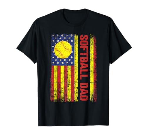 Softball Dad American US Flag Shirt Papa Father's Day Men T-Shirt