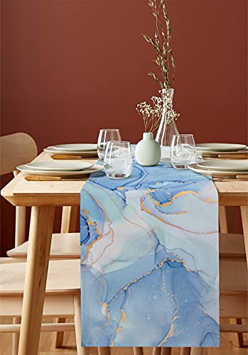 Zereaa Marble Cotton Linen Table Runner,Aqua Table Runner 108 Inches Long,Table Runner Dresser Scarves For Dining Room/Kitchen/Wedding Decoration/Holiday Party Table Decor 13"X108" #TOP1