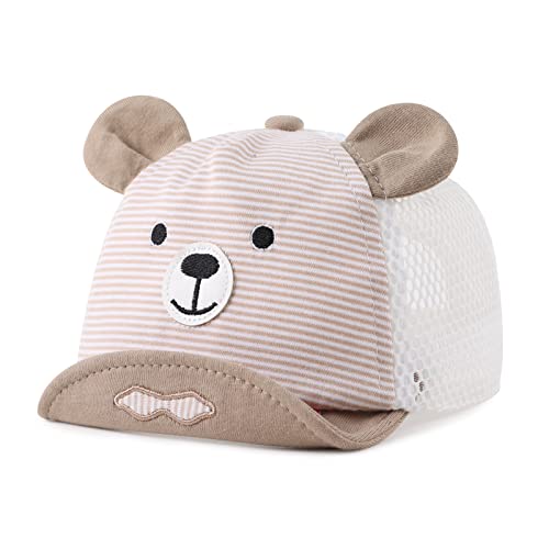 Linda Gorra de Beisbol con Oso Bebe Primavera Verano Sombrero para Niños de Algodón Sun Cap Niño Niña 3 a 18 Meses (Malla Caqui, 3 a 18 Meses)