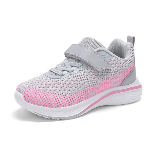 Aeckmd Turnschuhe Mädchen Hallenschuhe Kinder Sportschuhe Atmungsaktiv Outdoor Schuhe Sneaker Tennisschuhe Grau Rosa 39EU