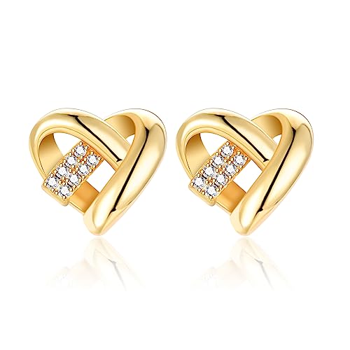 Image of Silver Stud Earrings for Women, Gold 925 Sterling Silver Celtic Knot Heart Hypoallergenic Studs Earrings with Cubic Zirconia Jewellery Gift for Girls Her