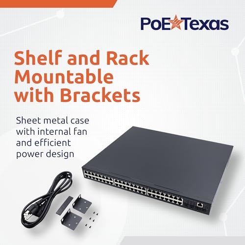 Image of PoE Texas 48 Port PoE+ Switch - Layer 2 Managed 48 Port Gigabit Switch (IEEE 802.3at) 30W Per Port, 750W Total Power Over Ethernet for Intelligent Buildings with Smart Support, IGMP, VLAN, QoS, DHCP