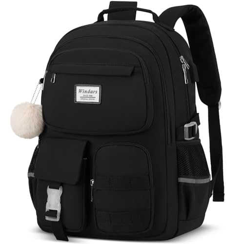 School Backpack for Teen Girls, Cute Laptop Backpack for Women Students, Middle High School Bags Aesthetic Bookbag for College Travel Fit 15.6 Inch Laptop (Black)