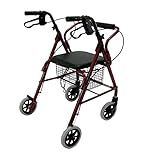 Karman Healthcare R-4100-BD Aluminum Rollator with Low Seat, Burgundy, 6 Inches