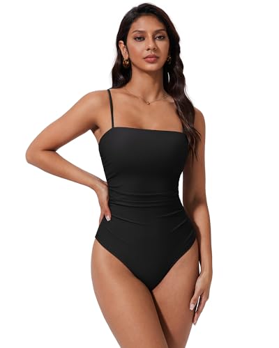 Image of SUUKSESS Women Sexy One Piece Swimsuit Tummy Control Square Neck Bathing Suit
