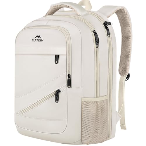 Image of MATEIN Extra Large Backpack for Women, 18 Inch TSA College Backpack with Multiple Compartments & Anti Theft Pocket, 50 L Fashion Work Computer Carryon for Business, Cream Beige