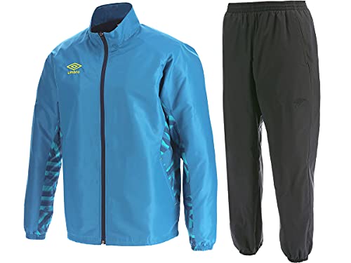 [アンブロ] ラインドサーモ ウインドブレーカー ジャケット・パンツ上下セット 裏地:トリコット起毛 UUUQJF31/UUUQJG31 (SABUxBLK SAブルーｘブラック, M)