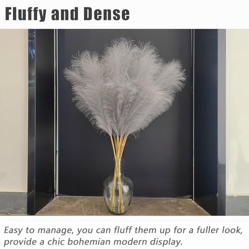 Image of 38 inch 10 Stems Faux Pampas Grass Decor Grey Tall Pampas Grass for Floor Vase