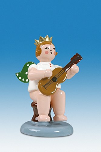 Ange de Noël en bois de 6 cm assis avec guitare pour décoration de table festive