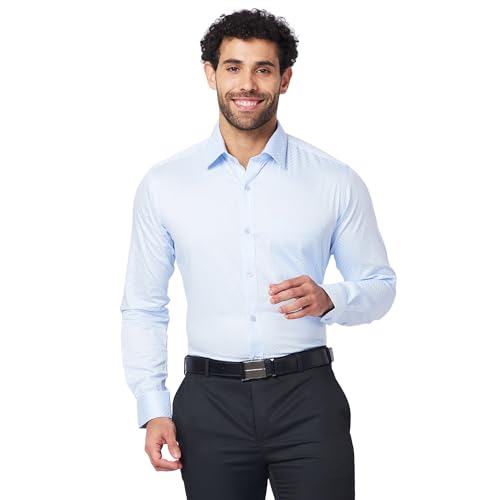 Image of Raymond Men's Slim Fit Pure Cotton Structure Pattern Semi Cutaway Collar Full Sleeve Formal Shirt