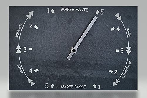 Horloge des Marées (Format A4) - Indicateur Mural pour Pêche, Surf & Plage, Design Marin Noir/Blanc, Fabriquée en Bretagne, Pile AA Incluse