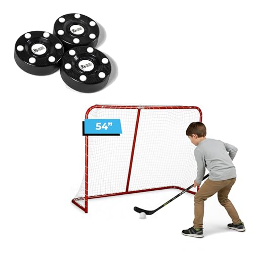 Premier Sports – Bundle 54“ Junior Steel Street Hockey Goal + 3 Pack Inline Hockey Pucks