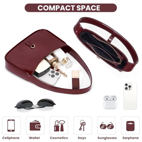 JQWSVE Shoulder Bags for Women Burgundy Purse Trendy Small Handbag Faux Leather Shoulder Purse Everyday Bag4