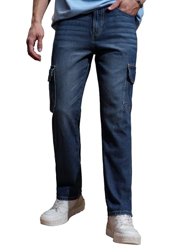 Image of Highlander Men's Relaxed-Fit Cargo Pocket Jeans | Clean Look | Cotton Comfort | Utility Style| Jeans for Man