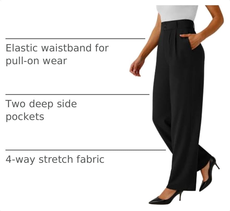 keriffe Womens Wide Leg Dress Pants Stretchy High Waisted Work Trousers - Image 5