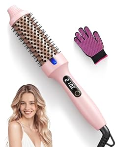 Haokoo Thermal Brush - Thermobürste 38mm für Salon-Styling in 8 Min, Ionische Lockenbürste Reduziert Frizz um 70%, 6 Temperaturstufen mit LED-Display für alle Haartypen geeignet, Doppelspannung, Rosa