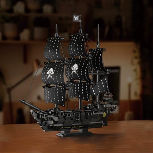 Image of SKY LINE OCEAN Dark Pearl Pirate Ship Building Blocks Set - 774+ Pcs Creator Architecture Corsair Ship Model, STEM Construction Toy for Kids & Adults | 5 Year Structural Warranty