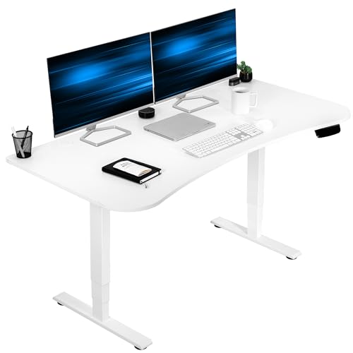 VIVO Electric 63 x 32 in Standing Desk, Memory Height Adjustment, 176 lb Frame Support, 2E Series, White Top White Frame, DESK-KIT-2E1W