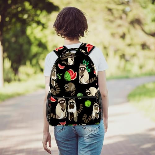Sac à dos d'école imprimé raton laveur et pastèque multicolore 40cm