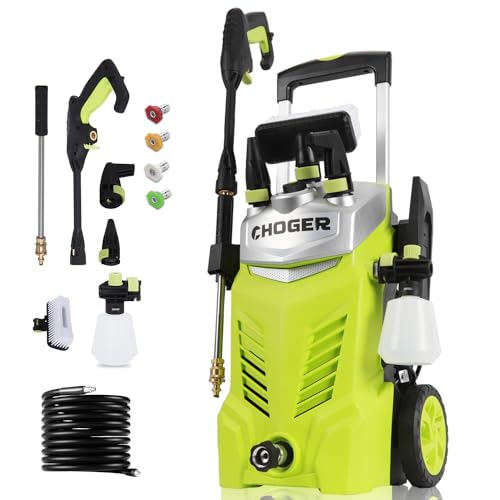 CHOGER Electric Pressure Washer, 2.6 GPM, 4000 PSI Power Washer Electric Powered with Foam Cannon, Turbo, Dirty Cut, Brush, High Pressure Washer with 35FT Power Cord, 25FT Hose, and 4 Nozzles