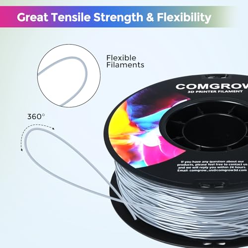 Image of Comgrow TPU Filament 1.75, 3D Printing Filament, Flexible 3D Printer Filament, 95A Soft 3D Printing Filament fit Most 3D Printers Dimensional Accuracy + /- 0.02mm Filament TPU Grey 1kg (2.2lbs)