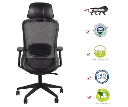 Image of Hawk Ergonomic High-Back Mesh Office Chair | Adjustable Height | Revolving / Study / Work from Home Chair (WFH) /Computer / Desk Chair | Back Lumbar Support | Ergonomic Chair | Tilting | Arm Support
