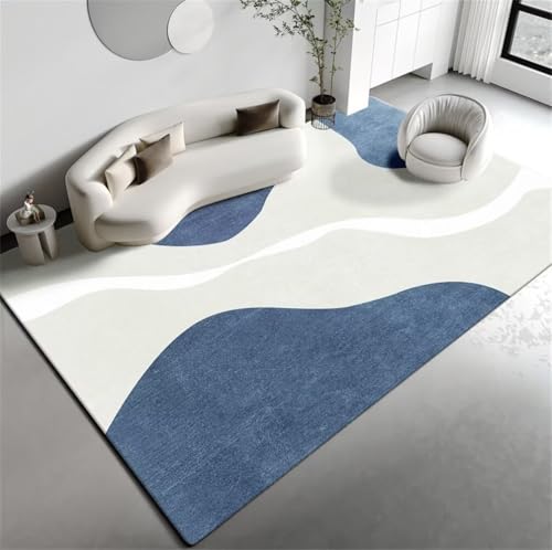 Tapis de sol salon moderne gris et bleu lavable 80x150cm