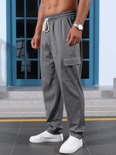Men's Casual Stretch Cargo Pants, Relaxed Fit Straight Leg Work Pants, Big and Tall Elastic Waist Drawstring Trouser3