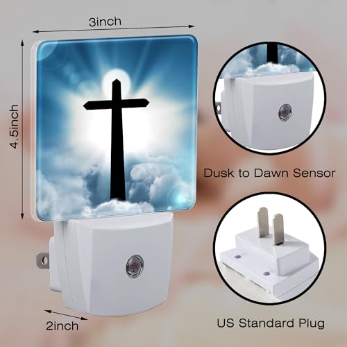 Image of Cross and Blue Sky Night Light for Kids, Sun Cloud Heaven Night Light Plug in with Dusk to Dawn Sensor, 0.5w Energy Saving Sleep Friendly Nightlight for Hallway Stairway Kitchen Bedroom