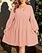 Pinup Fashion Women's Casual Long Sleeve Sun Dress Plus Size Blush Pink Loose Babydoll Tunic Short Flowy Cute Tiered Dresses