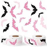 CNhoqc Halloween Bat Sticker Rolls - 1000pcs Spooky Pink & Black Bats Waterproof Vinyl Reusable Laptop Stickers Coloring Book Scrapbook Water Bottle Page Activity Pad Birthday Party Favors Skateboard