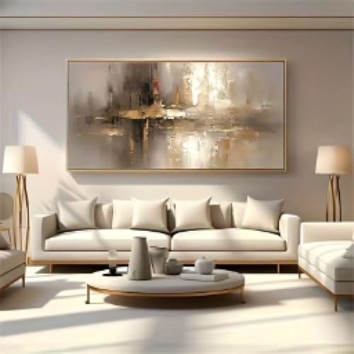 Impression sur toile abstraite dorée salon grand tableau décoration murale 90x180 - 3