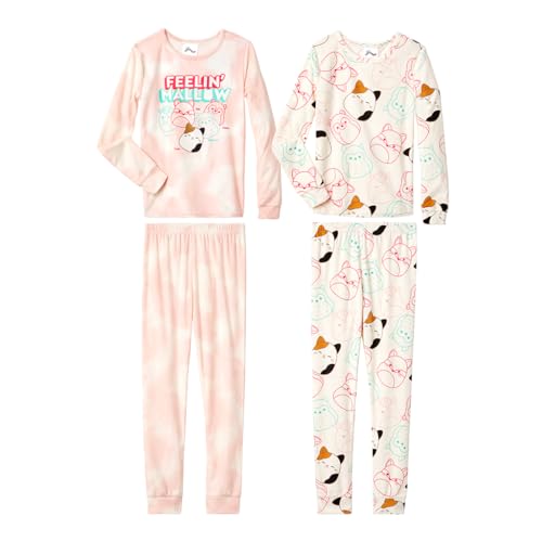 Squishmallows Girls’ 4-Piece and 2-Piece Pajama Set - Long Sleeves T-Shirt and Pajama Pants