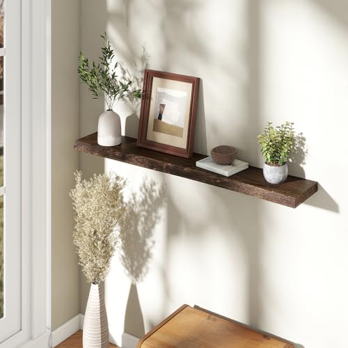 Image of Fun Memories 48 inch Elm Wood Floating Shelves for Wall, Walnut Finish, 1 Pack