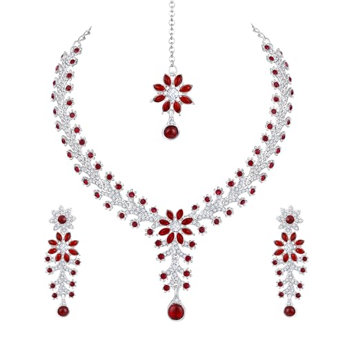 Image of Atasi International Diamond Necklace Jewellery Set for Women with Earrings and Maang Tikka for Wedding, Party, Engagements & Festivals