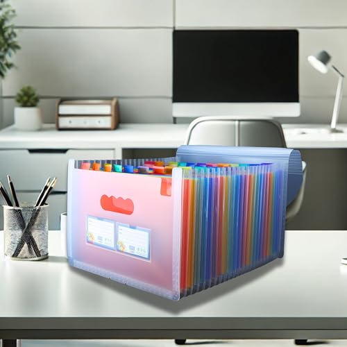 Image of SPS A4 Expanding File Folder - 24 Pockets | Transparent | High Capacity | Secure Elastic Closure | Fits A4 & Letter Size | Waterproof & Durable | Accordion File Organizer