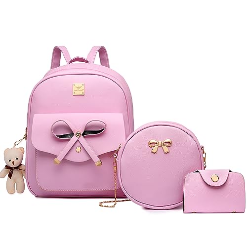 Image of MACCINELO Cute Leather Mini Backpack Purse for Women Bowknot Small Backpack for Girls gift Rucksack Ladies Shoulder Bag 3pcs