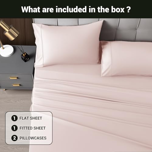 Image of Shilucheng 4 Piece Queen Sheet Sets, Cooling Sheets, Blend Rayon Derived from Bamboo, Deep Pocket Up to 16 inch, Breathable & Soft Bed Sheets, Hotel Silky Bedding Set, Light Pink