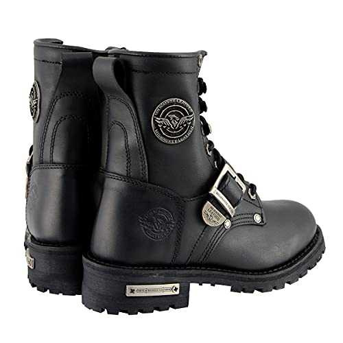 Milwaukee Leather MBL201 Bota feminina de couro preto com cadarço e fivelas - 42