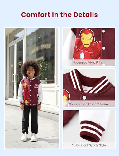 Image of Disney Marvel Bomber Jacket Spider Man Toy Story Cars Varsity Cardigan2-13Y | Officially Licensed Snap Button Coat,Fall Star Wars Graphic Cloth Top,Hulk Venom Stitch Mickey Lightning Mcqueen Kids Apparel