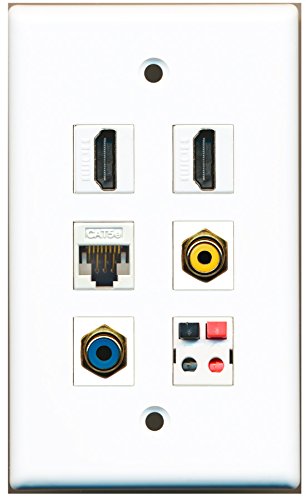 RiteAV - 2 HDMI 1 port RCA żółty 1 port RCA niebieski 1 port Cat5e Ethernet biały 1 port głośnik płyta ścienna